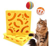 Genérico Cat Intelligence Maze Box, Wooden Mental Stimulation Play Box, Interactive Cat Puzzle Toy with Bell & Rainbow Balls for Indoor Cats & Kittens