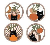 Genérico Cat Lovers Boho Art, Wall Decoration, 6.61x6.61 Inches 4 Pieces Modern Design with Stylish Wooden Home Ornament, Wall Hanging for Hallway, Bedroom, Workplaces, Dorm, Apartment, Living Room,