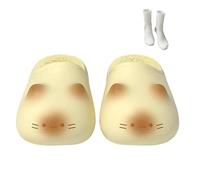 Genérico Cat Paws Footprints Fluffy Plush Fleece Height Increase Slippers, Cat Paw Slippers,Soft Warm Cozy To The Touch for Winter (Yellow,5-6)