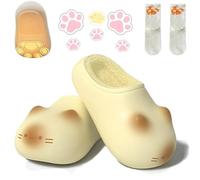 Genérico Cat Paws Footprints Fluffy Plush Fleece Height Increase Slippers - Cute Animal Ultra-Thick Slipper with Paw Print (Yellow,EU 40-41)