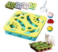 Genérico Cat Puzzle Felt Maze Box Cat Toys, Cats Scratch Puzzles Enrichment Box, Interactive Nail File Scratch with 3 Bell Balls, Self Play Enrichment for Indoor Kittens Exercise Play (Yellow,Square)