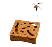 Genérico Cat Puzzle Toy, Wooden Interactive Toy Box, 11.02x11.02x2.76 Inches, Ball and Teaser Wand, Mental Stimulation Kitten Game, Hunting Play Activity, for Boredom Prevention, Sturdy