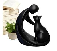 Genérico Cat Sculpture - 10x6.9x11cm Human and Cats Statue Pet Memorial Ornament | Cat Figurines | Decorative Desktop Shelf Decor For Bedroom Study Office Bookshelf Cats Lover Gift
