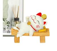 Generico Cat Statue, Resin Fortune Kitten Figurine, 1.9x2.4x2 Inches Creative Lying Maneki Neko, Auspicious Home & Tabletop Decoration for Wealth and Prosperity