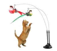 Genérico Cat Teaser Toy, Wand Cats Toy, 35.43x2.76x0.79in Suction Cup Base Removable, Double Simulated Chirping Birds for Teething Kittens, Agility Training, Solo Play, Calming Enrichment, Fun