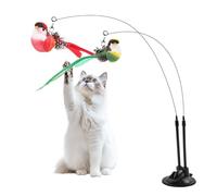 Genérico Cat Teaser Wand, Interactive Suction Cup Toy, 35.43x2.76x0.79 Inches Double Simulated Chirping Birds, Removable Design for Solo Play, Foraging, Teething, Agility Training