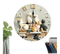 Genérico Cat Wall Clock - 30x30cm Wooden Retro Silent Round Cat Clock | Cute 2D Animal Wall Decor Home Living Room Bedroom Decoration | Non Ticking Quartz Hanging Decorative Cats Timepiece