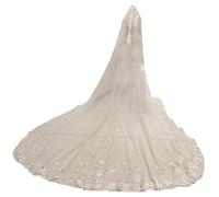 Genérico Cathedral Bridal Veil with Appliqué, 1-Layer Long Tulle Wedding Veil with Comb, 3-5M White