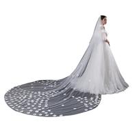 Genérico Cathedral Wedding Veil for Bride, White Long 1-Layer Applique Edge Bridal Veils 300cm 400cm 500cm