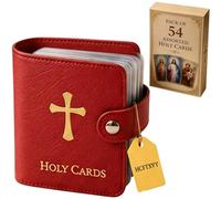Genérico Catholic PU Leather Holy Card Holder, Pocket Prayer Card Organizer with Snap Closure for 40 Sleeves, Portable Travel Wallet for Religious,Books Bible Accessory