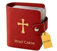 Genérico Catholic PU Leather Holy Card Holder, Pocket Prayer Card Organizer with Snap Closure for 40 Sleeves, Portable Travel Wallet for Religious,Books Bible Accessory
