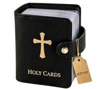 Genérico Catholic PU Leather Holy Card Holder, Pocket Prayer Card Organizer with Snap Closure for 40 Sleeves, Portable Travel Wallet for Religious,Books Bible Accessory
