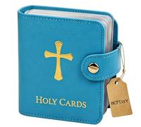 Genérico Catholic PU Leather Holy Card Holder, Pocket Prayer Card Organizer with Snap Closure for 40 Sleeves, Portable Travel Wallet for Religious,Books Bible Accessory