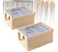 Genérico Cation Multi-Functional Folding Wardrobe, Folding Wardrobe Storage Box, Large Ultra Space Clothes Drawer Organizer, with Handle for Various Bedding (Beige B*2)