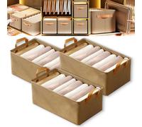 Genérico Cation Multi-Functional Folding Wardrobe, Pickelect Multi-Functional Storage Boxes, 18.50 * 11.02 * 7.87in Foldable, Ultra Space Clothes Drawer Organizer Closet with Handle (Khaki*3)