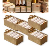 Genérico Cation Multi-Functional Folding Wardrobe, Pickelect Multi-Functional Storage Boxes, 18.50 * 11.02 * 7.87in Foldable, Ultra Space Clothes Drawer Organizer Closet with Handle (Khaki*5)