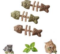 Genérico Catnip and Silvervine Chew,Durable Wooden Natural Edible Creative Fish Bone Cat Dental Chew Toy,for Cats Indoor Pets and Cleaning Calming Enrichment Fun (Set D-3)