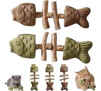 Genérico Catnip and Silvervine Chew,Durable Wooden Natural Edible Creative Fish Bone Cat Dental Chew Toy,for Cats Indoor Pets and Cleaning Calming Enrichment Fun (Set C-2)