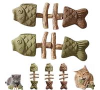 Genérico Catnip and Silvervine Chew,Durable Wooden Natural Edible Creative Fish Bone Cat Dental Chew Toy,for Cats Indoor Pets and Cleaning Calming Enrichment Fun (Set A-2)
