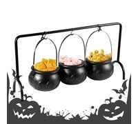 Genérico Cauldron Bowl, Candy Bucket, Witch Jar Stand, Iron Pot with Retro Design, Sturdy Halloween Display, Indoor Outdoor Decoration, 56cm/22.05 Inches, 700g, Black Set, Home Use
