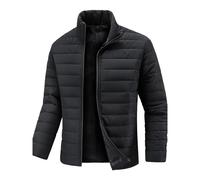 Genérico Cazadora Hombre Invierno Color Liso, Bomber Hombre Invierno De Cremallera Sin Capucha Cuello Mao, Plumíferos Trekking - Bombers Senderismo Vintage - Negro 4XL