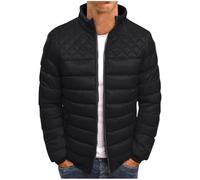 Genérico Cazadora Hombre Invierno Color Liso, Chaqueta Plumas Hombre Sin Capucha Cuello Mao De Cremallera, Plumíferos Termica - Cazadoras Running Classic - Negro M