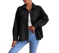 Genérico Cazadora Mujer Color Liso - Chaqueta Mujer Entretiempo Botones Sin Capucha Cuello De Solapa, Chaquetas Casual Exquisito, Bombers Adecuados Para Primavera Y Otoño negro XL