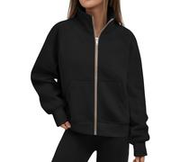 Genérico Cazadora Mujer Color Liso - Ropa Mujer Sin Capucha Cremallera, Chaquetas Casual Classic, Bombers con Bolsillo Adecuados para Primavera Y Otoño Negro S