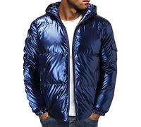 Genérico Cazadoras De Hombre - Chaqueta De Invierno Hombre Abrigo Reflectante de algodón con Capucha de Abrigo de Hombre de Color Acolchadas sólidas Brillantes para Hombre (Blue L)