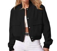 Genérico Cazadoras Mujer Color Liso - Ropa De Mujer Sin Capucha Botón A Presión, Chaquetas Único Casual, Bombers Con Bolsillo Adecuados Para Primavera Y Otoño negro S