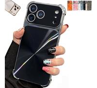 Genérico CD-Texture Case Cover for iPhone 17/16/15/14/13 Series, 4-Corners Stylish Shockproof Electroplated Camera Lens Protection Phone Case Shell (For 16 Pro,Black)