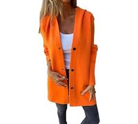 Genérico Cedar and Ash Jacket, Casual Single Breasted Hooded Jacket, Long Sleeve Solid Color Trench Coat with Pockets (Orange,XL)