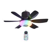 Genérico Ceiling Fan Light, Flush Mount Bedroom Ceiling Fan with LED, 3-Speed Silent Ventilador with Timer, Dimmable Lights & Music Speaker for Indoor Living Room Dining Office 47x18cm
