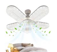 Genérico Ceiling Fan With Light - 12in Crystal Five Blade LED, 6 Wind Speeds, 3 Color Dimmable, Remote Control, E27 Screw Base | Remote Light Ceiling Fan Living Room Bedroom Garage Shed Playroom