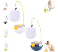 Genérico Celery Pets Wobble Pet Toy with Feather & Catnip, Interactive Cat Feather Toys, Bell Wand Teaser, Dual Rolling Balls Rotate 360° for Cats Exercise Toy, for All Cat (White+Blue)