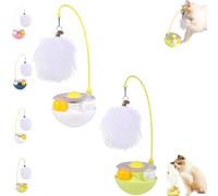 Genérico Celery Pets Wobble Pet Toy with Feather & Catnip, Interactive Cat Feather Toys, Bell Wand Teaser, Dual Rolling Balls Rotate 360° for Cats Exercise Toy, for All Cat (White+Yellow)