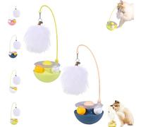 Genérico Celery Pets Wobble Pet Toy with Feather & Catnip, Interactive Cat Feather Toys, Bell Wand Teaser, Dual Rolling Balls Rotate 360° for Cats Exercise Toy, for All Cat (Yellow+Blue)