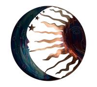 Genérico Celestial Sun and Moon Wall Art - 12" Metal Outdoor Wall Decor Sculpture, Weather-Resistant Sun Moon & Stars Hanging Decoration for Garden, Fence, Patio & Pool | Gold & Blue