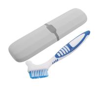 Genérico Cepillo para Dentaduras Postizas Portátil Cerdas Doble Cara Estuche de Viaje Azul y Caja Protectora Azul Gris Kit de Limpieza Dental para Prótesis y Retenedores Uso Hogar y