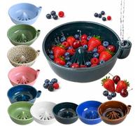 Genérico Ceramic Berry Washing Bowl, Self Rinsing Berry Washing Ceramic Bowl with Holes, Ceramics Berry Basket for Fruits, Swirl Rinsing Berrys Bowls with Drain Hole for Kitchen，F