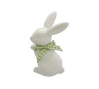 Genérico Ceramic Bunny Figurine | White Ceramic, 9.5x5.5x4cm & 8x6.5x4.5cm, 81g & 97g | Checkered Bow Easter Table Decoration, Centerpiece Ornament | Home, Dining Table, Holiday & Spring Décor
