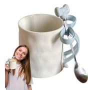 Genérico Ceramic Coffee Cup - Ceramic 500ML 9.2cm | Charming Ribbon Mug, Bow Handle Cup, Coffee Mug With Spoon, Cute Tea Mugs | Gift Giving