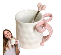 Genérico Ceramic Coffee Cup - Ceramic 500ML 9.2cm | Charming Ribbon Mug, Bow Handle Cup, Coffee Mug With Spoon, Cute Tea Mugs | Gift Giving