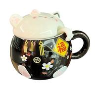 Genérico Ceramic Coffee Mug - Large Handle Porcelain Cup, Handcrafted Kitten Topper, Lead Free Glaze Finish, Heat Retention Thermal Drinkware for Morning Espresso Cocoa and Afternoon Tea Service