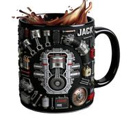 Genérico Ceramic Mug - Realistic Mechanical Engine Coffee Cup | 3D Piston & Gear Design With Anti-Slip Handle, Novelty Motor Gift For Car Lovers, Husband & Men, 15oz, Silver & Black