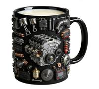 Genérico Ceramic Mug - Realistic Mechanical Engine Coffee Cup | 3D Piston & Gear Design With Anti-Slip Handle, Novelty Motor Gift For Car Lovers, Husband & Men, 15oz, Silver & Black