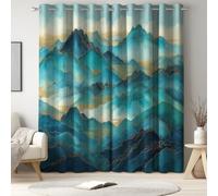 Genérico Cerceta Cortinas Infantiles, Cortinas Opacas, Cortinas térmicas, Cortinas con Ojales, Oriental, Montañas Mar Nubes Contorno Oro, Anti luz, 140 An x 225 Al cm, Aislamiento térmico, 2 Paneles