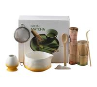 Genérico Ceremony Matcha Powder Kit,Matcha Whisk Set and Bowl with Scoop&Sifter,Fuji Design Ceramic Bowl,Ceramic Bowls(chawan) whith Spout and Whisk,Gift for Matchas Lovers (Gradual yellow)