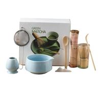 Genérico Ceremony Matcha Powder Kit,Matcha Whisk Set and Bowl with Scoop&Sifter,Fuji Design Ceramic Bowl,Ceramic Bowls(chawan) whith Spout and Whisk,Gift for Matchas Lovers (blue2)