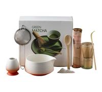 Genérico Ceremony Matcha Powder Kit,Matcha Whisk Set and Bowl with Scoop&Sifter,Fuji Design Ceramic Bowl,Ceramic Bowls(chawan) whith Spout and Whisk,Gift for Matchas Lovers (Gradual red)